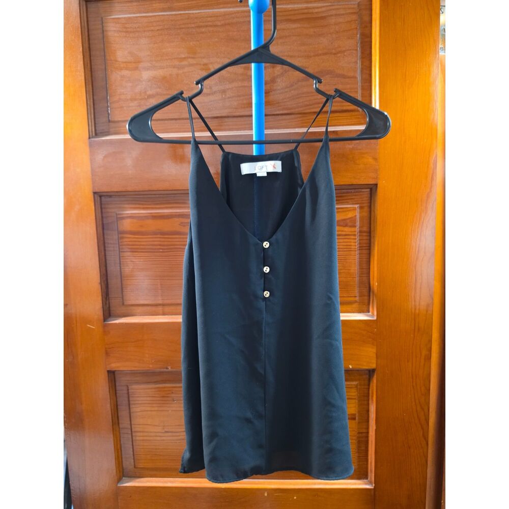 LOFT Women’s Black Cami Blouse Size Small Button Front Strappy Tank Top